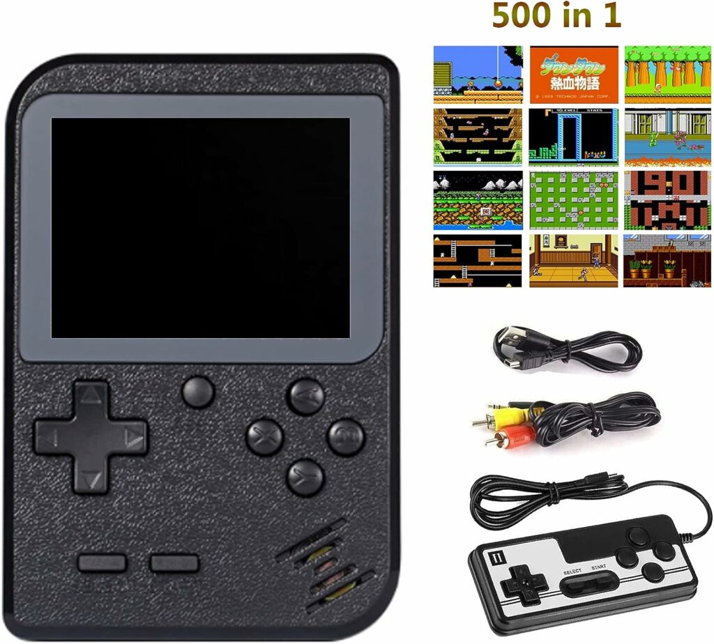Handheld Game Console, Yumcute Portable Retro Game Console with 500 Classical FC Games,3.0-Inches Display,Built-in 1020mAh Rechargeable Battery Support for Connecting TV and Two Players (Black)