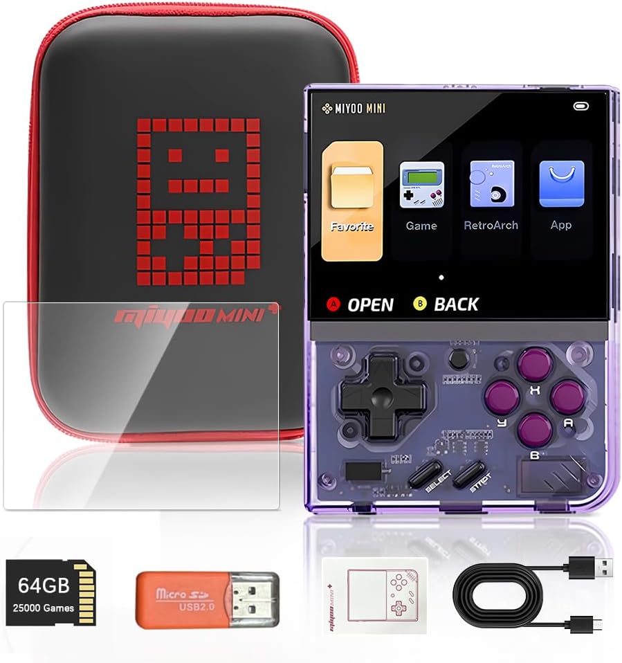 Miyoo Mini Plus, Handheld Game Console with 64G TF Card 25000+Games, 3.5 Inch IPS Screen, Support WiFi, Portable Game Console with Open Source System, Game Console Emulator