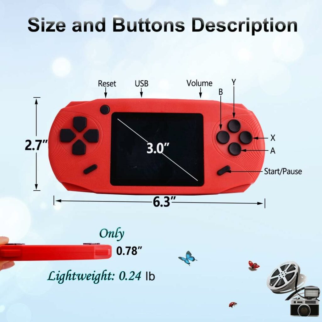 Bornkid 16 Bit Handheld Game Console for Kids and Adults with Built in 100 HD Puzzle Video Game 3.0 Large Screen Senior Electronic Handheld Games Boys Girls Birthday Gift (Red)