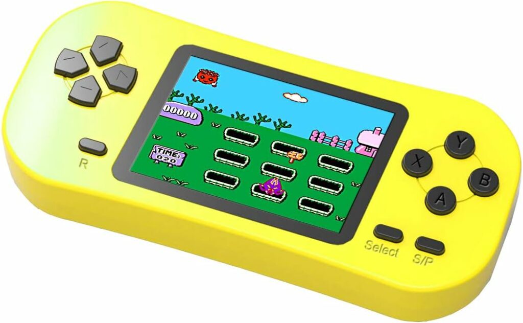 Bornkid Retro Handheld Game Console for Kids with Built in 218 Old School Video Games 2.5 Inch Display USB Rechargeable 3.5 MM Headphone Jack Arcade Style Gaming System Children Birthday Gift (Yellow)