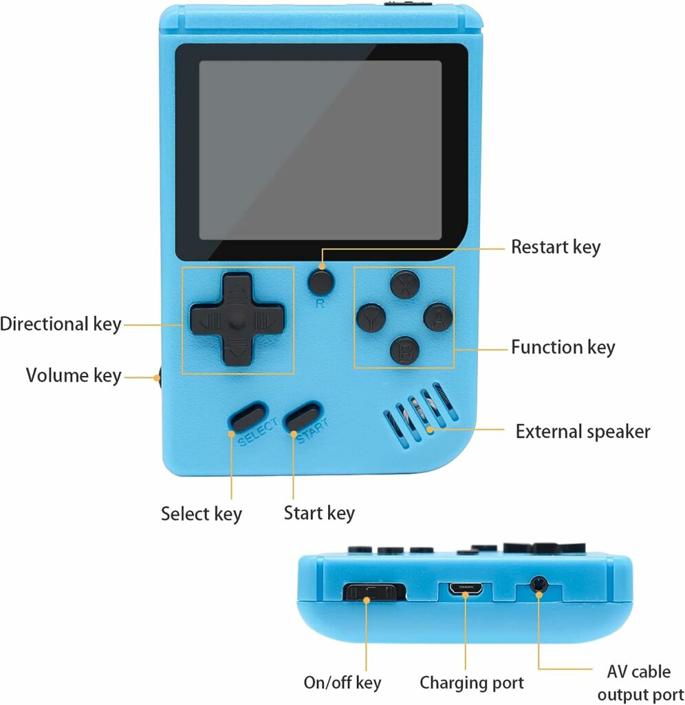 DIFCUL Handheld Game Console,Retro games console with 800 Classical Games,3.0-Inches Display Gameboy ,1020mAh Rechargeable Battery Game Player Support for Connecting TV and Two Players(Blue)