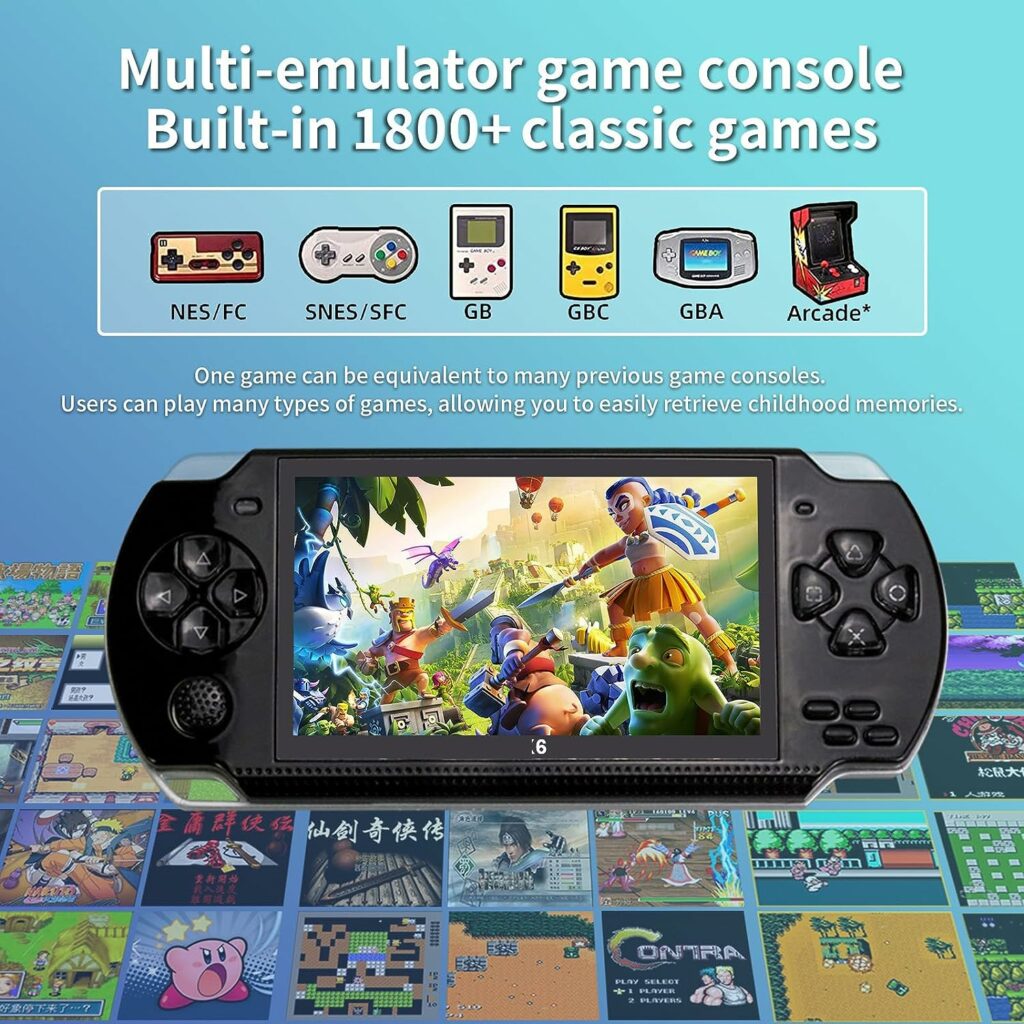 Fsjun Handheld Game Consoles,8GB 4.3 Inch Screen 1800+ Classic Game, Video Games for gba/gbc/SFC/fc/SMD Games mp3/mp4/mp5/DV/DC, Birthday and New Year’s Best Gift for Kids Kids (Black)
