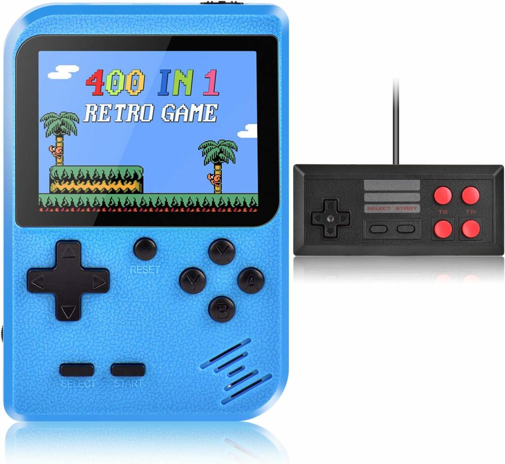 Handheld Game Console, Kiztoys Retro Game Console with 400 Classic Handheld Games, Supporting 2 Players  TV Connection, 800 mAh Rechargeable Battery