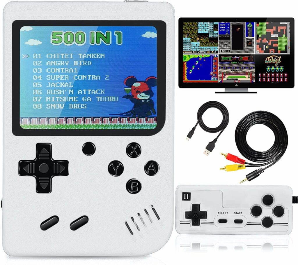 Handheld Game Consoles - Portable Retro Video Game Console with 500 Classical Games Support for Connecting TV Two Players (White)