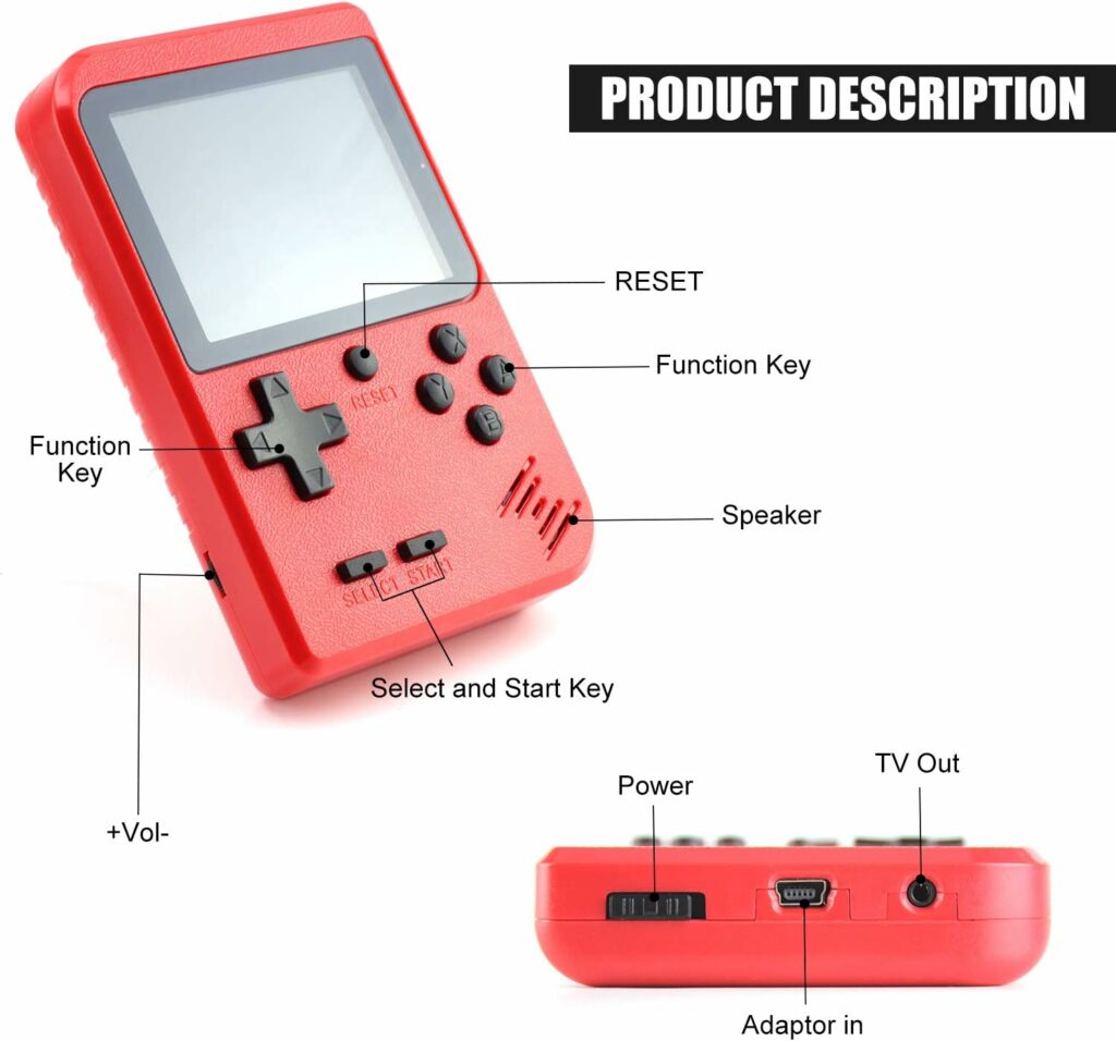Hbaid Handheld Game Console, Retro Mini Game Player with 500 Classical Games 3.0-Inch Color Screen Support for Connecting TV Two players 1020mAh Rechargeable Battery Gift for Kids and Adult (Red)