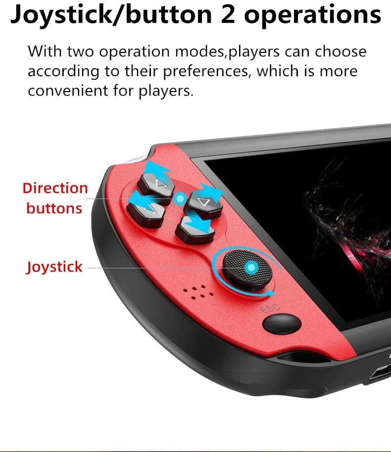 HLF 4.3 inch dual joystick color video game console built-in 3000 games support 10 kinds of simulators game video music AV OUT rechargeable lithium battery (Bluered)