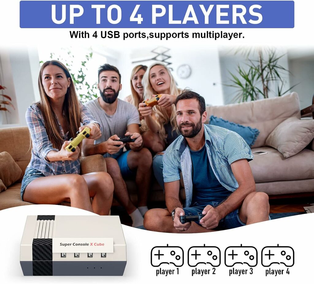 Kinhank Retro Games Console 64GB, Super Console X Cube Plug  Play, Built in 91,000+ Games, 60+ Classic Emulators, EmuELEC 3.9/Android 6.0 System in 1, 4K UHD Display, with 2 Controllers