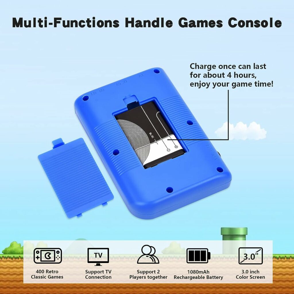 Retro Game Console, Portable Mini Handheld Video Game Console with 400 Classical Games, 3 Inch ColorScreen Supports 2 Players and TV Connecting, Games Christmas or Birthday Gift for AdultsKids (Blue)