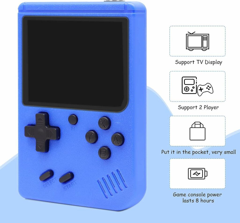 Retro Games Console,Mini Games Console, Handheld Games Console,with 500 Classic Games, 600mAh Rechargeable Battery Support TV Connection, Two Players, for Game Boy Kids Adults (Blue)