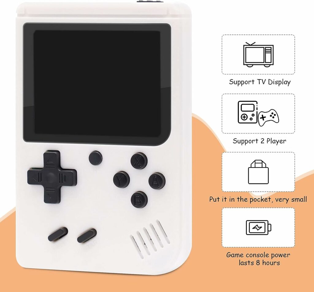 Retro Games Console,Mini Games Console, Handheld Games Console,with 800 Classic Games, 1020mAh Rechargeable Battery Support TV Connection, Two Players, for Game Boy Kids Adults (White)