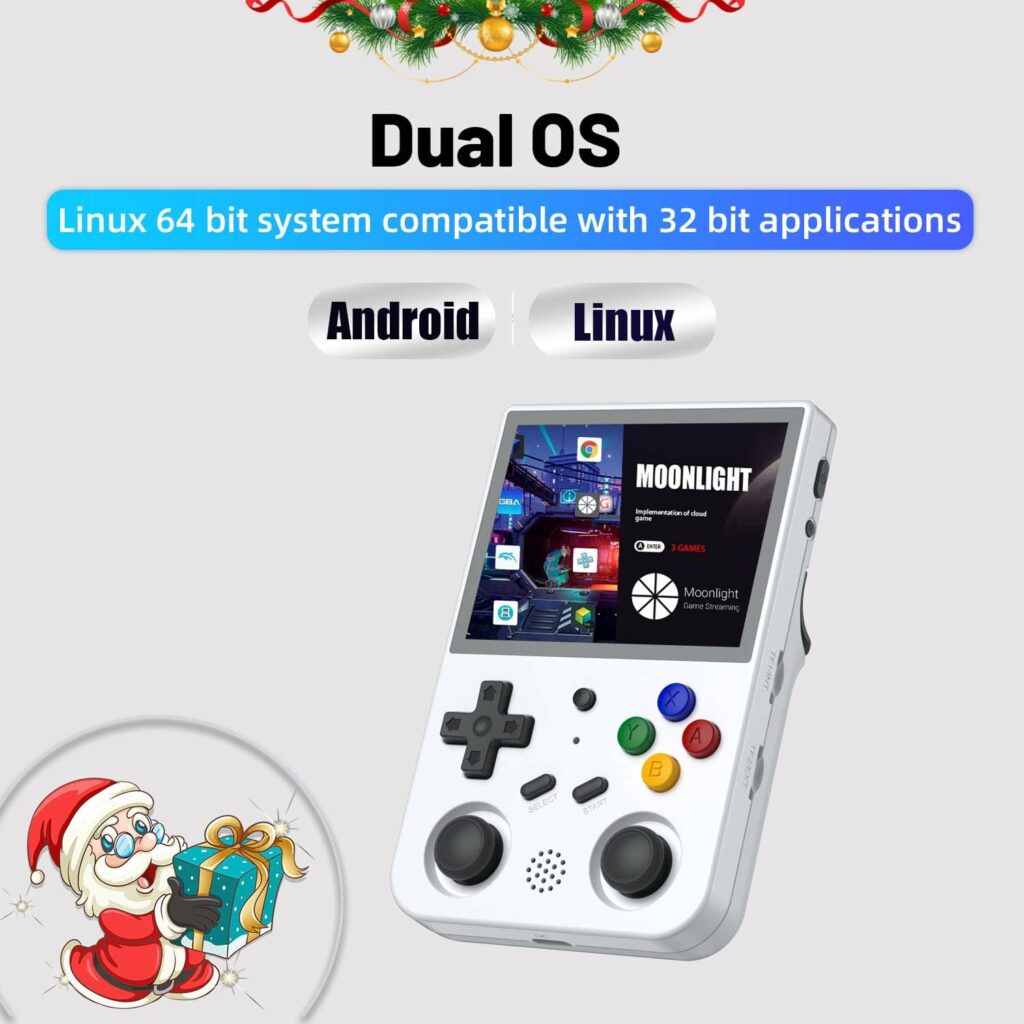 RG353V Handheld Game Console Support Dual OS Android 11+ LINUX, 5G WiFi 4.2 Bluetooth RK3566 64BIT 64G TF Card 4450 Classic Games 3.5 Inch IPS Screen 3500mAh Battery