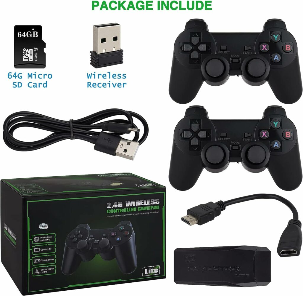 Wireless Retro Game Console, TV 4K High Definition HDMI Output, Plug and Play Video Game Built in 10000+ Games with Dual 2.4G Wireless Controllers (64G)