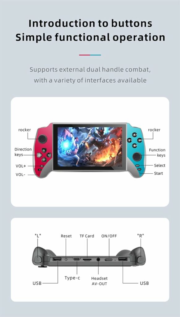 Retro Games Console, Handheld Games Built-in 10000 Retro Games, 5.5 inch Large HD Screen, Dual Joysticks, 8 Emulators, Portable Handheld Games Console Gift for Kids Adults